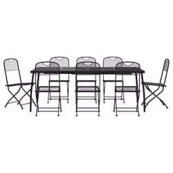 vidaXL Garden Dining Set Outdoor Table and Chair Set Anthracite Metal Mesh - 200 cm table length/ 9 piece