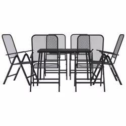 vidaXL Garden Dining Set Outdoor Table and Chair Set Anthracite Metal Mesh - 110 cm table length/ 7 piece