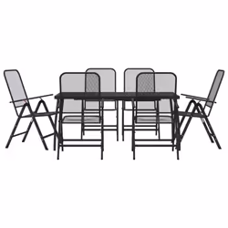 vidaXL Garden Dining Set Outdoor Table and Chair Set Anthracite Metal Mesh - 165 cm table length/ 7 piece