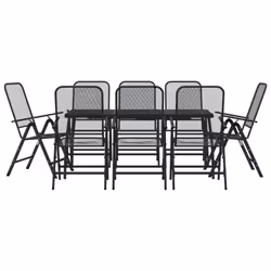 vidaXL Garden Dining Set Outdoor Table and Chair Set Anthracite Metal Mesh - 165 cm table length/ 9 piece