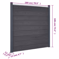 vidaXL Fence Panel Set Patio Fence Board Garden Fence Post Ending Bar WPC - grey, 180 x 186 cm - Additional view 9