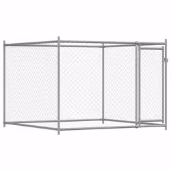 vidaXL Dog Cage with Door Grey Dog Kennel Outdoor Dog Crate Galvanised Steel