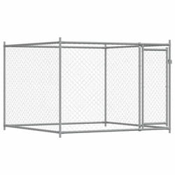 vidaXL Dog Cage with Door Grey Dog Kennel Outdoor Dog Crate Galvanised Steel