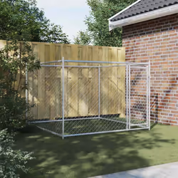 vidaXL Dog Cage with Door Grey Dog Kennel Outdoor Dog Crate Galvanised Steel
