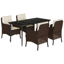 vidaXL Garden Dining Set 5 Piece with Cushions Dining Chair Brown Poly Rattan