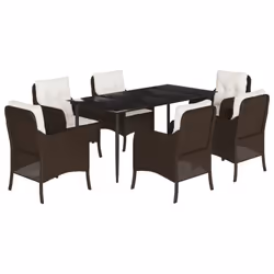 vidaXL Garden Dining Set 7 Piece with Cushions Dining Chair Brown Poly Rattan