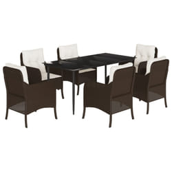 vidaXL Garden Dining Set 7 Piece with Cushions Dining Chair Brown Poly Rattan
