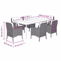 vidaXL Garden Dining Set 7 Piece with Cushions Dining Chair Brown Poly Rattan