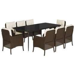 vidaXL Garden Dining Set 9 Piece with Cushions Dining Chair Brown Poly Rattan