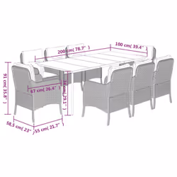 vidaXL Garden Dining Set 9 Piece with Cushions Dining Chair Brown Poly Rattan