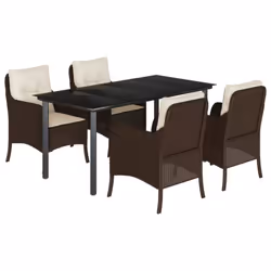 vidaXL Garden Dining Set 5 Piece with Cushions Dining Chair Brown Poly Rattan