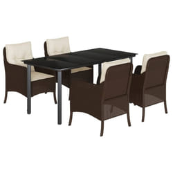 vidaXL Garden Dining Set 5 Piece with Cushions Dining Chair Brown Poly Rattan