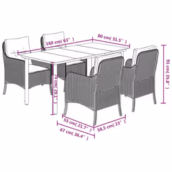 vidaXL Garden Dining Set 5 Piece with Cushions Dining Chair Brown Poly Rattan
