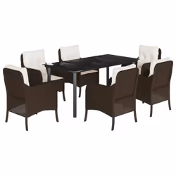 vidaXL Garden Dining Set 7 Piece with Cushions Dining Chair Brown Poly Rattan