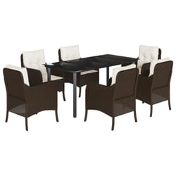 vidaXL Garden Dining Set 7 Piece with Cushions Dining Chair Brown Poly Rattan