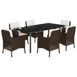 vidaXL Garden Dining Set 7 Piece with Cushions Dining Chair Brown Poly Rattan