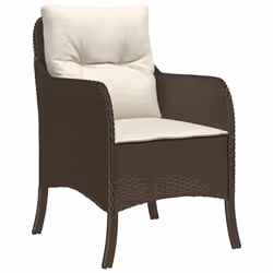 vidaXL Garden Dining Set 7 Piece with Cushions Dining Chair Brown Poly Rattan