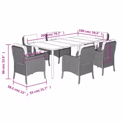 vidaXL Garden Dining Set 7 Piece with Cushions Dining Chair Brown Poly Rattan