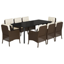 vidaXL Garden Dining Set 9 Piece with Cushions Dining Chair Brown Poly Rattan