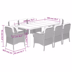 vidaXL Garden Dining Set 9 Piece with Cushions Dining Chair Brown Poly Rattan
