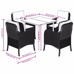 vidaXL Garden Dining Set 5 Piece with Cushions Chair Light Grey Poly Rattan - Additional view 6