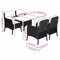 vidaXL Garden Dining Set 5 Piece with Cushions Chair Light Grey Poly Rattan - Additional view 6