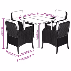 vidaXL Garden Dining Set 5 Piece with Cushions Chair Light Grey Poly Rattan - Additional view 3