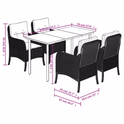 vidaXL Garden Dining Set with Cushions Chair Light Grey Poly Rattan - 140 cm table length 4 piece - Additional view 3
