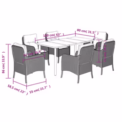 vidaXL Garden Dining Set 7 Piece with Cushions Chair Light Grey Poly Rattan - Additional view 6