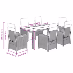 vidaXL Bistro Set 3 Piece with Cushions Bistro Table & Chair Black Poly Rattan - black and cream, 190 cm table length/ 7 piece - Additional view 8