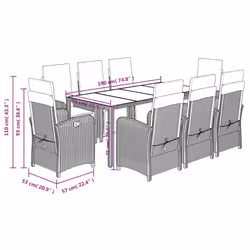 vidaXL Bistro Set 3 Piece with Cushions Bistro Table & Chair Black Poly Rattan - black and cream, 190 cm table length/ 9 piece - Additional view 8