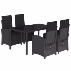 vidaXL Bistro Set 3 Piece with Cushions Bistro Table & Chair Black Poly Rattan - black, 150 cm table length/ 5 piece