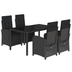 vidaXL Bistro Set 3 Piece with Cushions Bistro Table & Chair Black Poly Rattan - black, 150 cm table length/ 5 piece