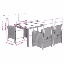 vidaXL Bistro Set 3 Piece with Cushions Bistro Table & Chair Black Poly Rattan - black, 150 cm table length/ 5 piece