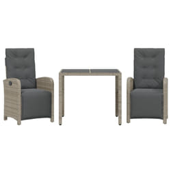 vidaXL Bistro Set 3 Piece with Cushions Bistro Table & Chair Black Poly Rattan - grey, 90 cm table length/ 3 piece