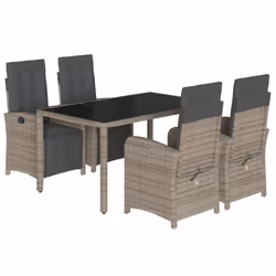 vidaXL Bistro Set 3 Piece with Cushions Bistro Table & Chair Black Poly Rattan - grey, 150 cm table length/ 5 piece