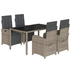 vidaXL Bistro Set 3 Piece with Cushions Bistro Table & Chair Black Poly Rattan - grey, 150 cm table length/ 5 piece