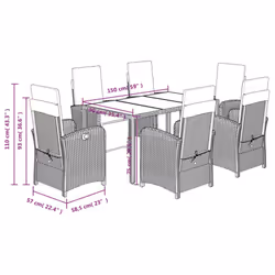 vidaXL Bistro Set 3 Piece with Cushions Bistro Table & Chair Black Poly Rattan - grey, 150 cm table length/ 7 piece - Additional view 3