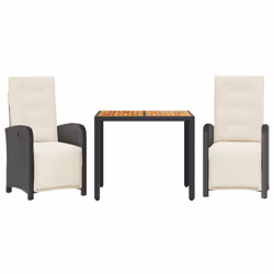 vidaXL Bistro Set 3 Piece with Cushions Bistro Table & Chair Black Poly Rattan