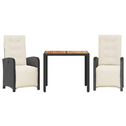 vidaXL Bistro Set 3 Piece with Cushions Bistro Table & Chair Black Poly Rattan