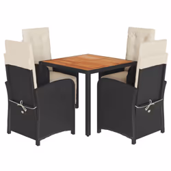 vidaXL Garden Dining Set 5 Piece with Cushions Dining Chair Black Poly Rattan