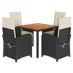 vidaXL Garden Dining Set 5 Piece with Cushions Dining Chair Black Poly Rattan