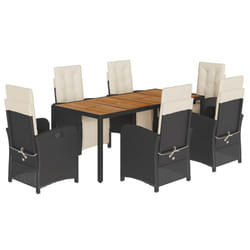 vidaXL Garden Dining Set with Cushions Dining Chair Black Poly Rattan - black and cream, 6 piece