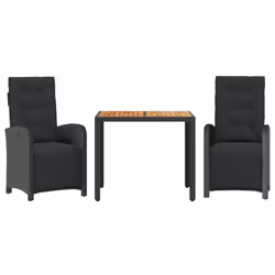 vidaXL Bistro Set 3 Piece with Cushions Bistro Table & Chair Black Poly Rattan