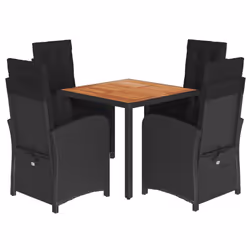 vidaXL Garden Dining Set 5 Piece with Cushions Dining Chair Black Poly Rattan