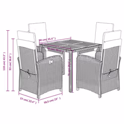 vidaXL Garden Dining Set 5 Piece with Cushions Dining Chair Black Poly Rattan - Additional view 8