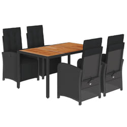 vidaXL Garden Dining Set 5 Piece with Cushions Dining Chair Black Poly Rattan