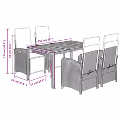 vidaXL Garden Dining Set 5 Piece with Cushions Dining Chair Black Poly Rattan - Additional view 8