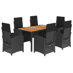 vidaXL Garden Dining Set 7 Piece with Cushions Dining Chair Black Poly Rattan