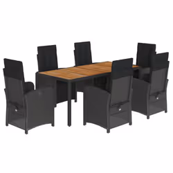 vidaXL Garden Dining Set with Cushions Dining Chair Black Poly Rattan - black, 6 piece